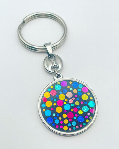 Disco keyring with colourful sparkles in circle shape