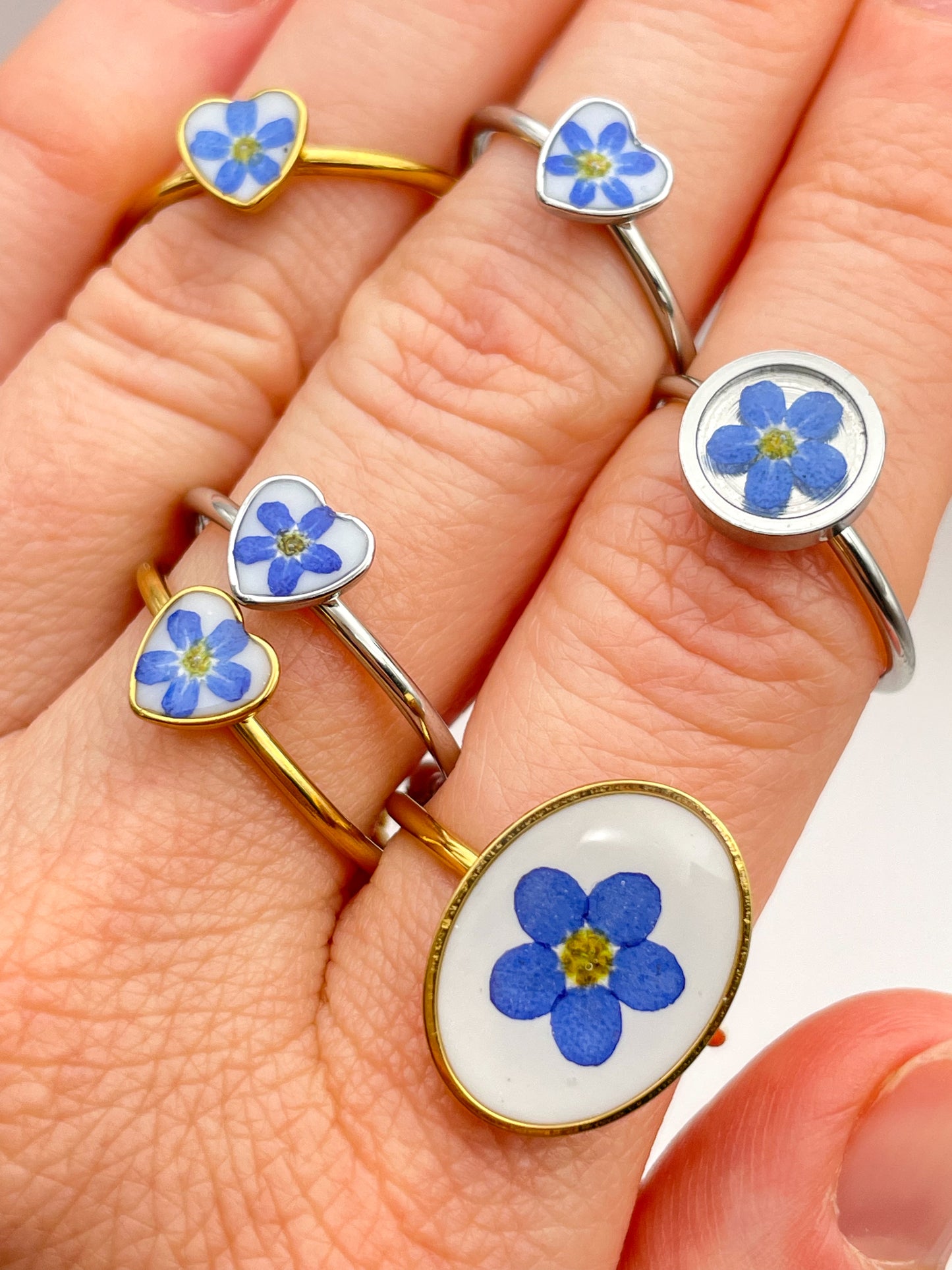 Mini-Herzring mit echten Vergissmeinnicht-Blumen