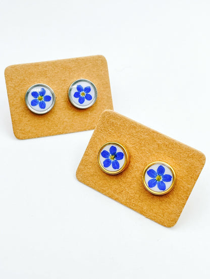 Stud earrings with forget-me-not flowers in 10mm