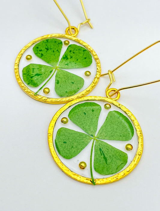 Four-leaf clover good luck earrings in medium size