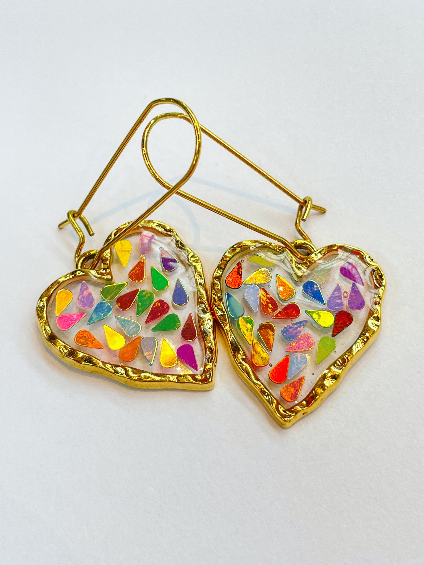 Disco heart dangle earrings plated in real gold