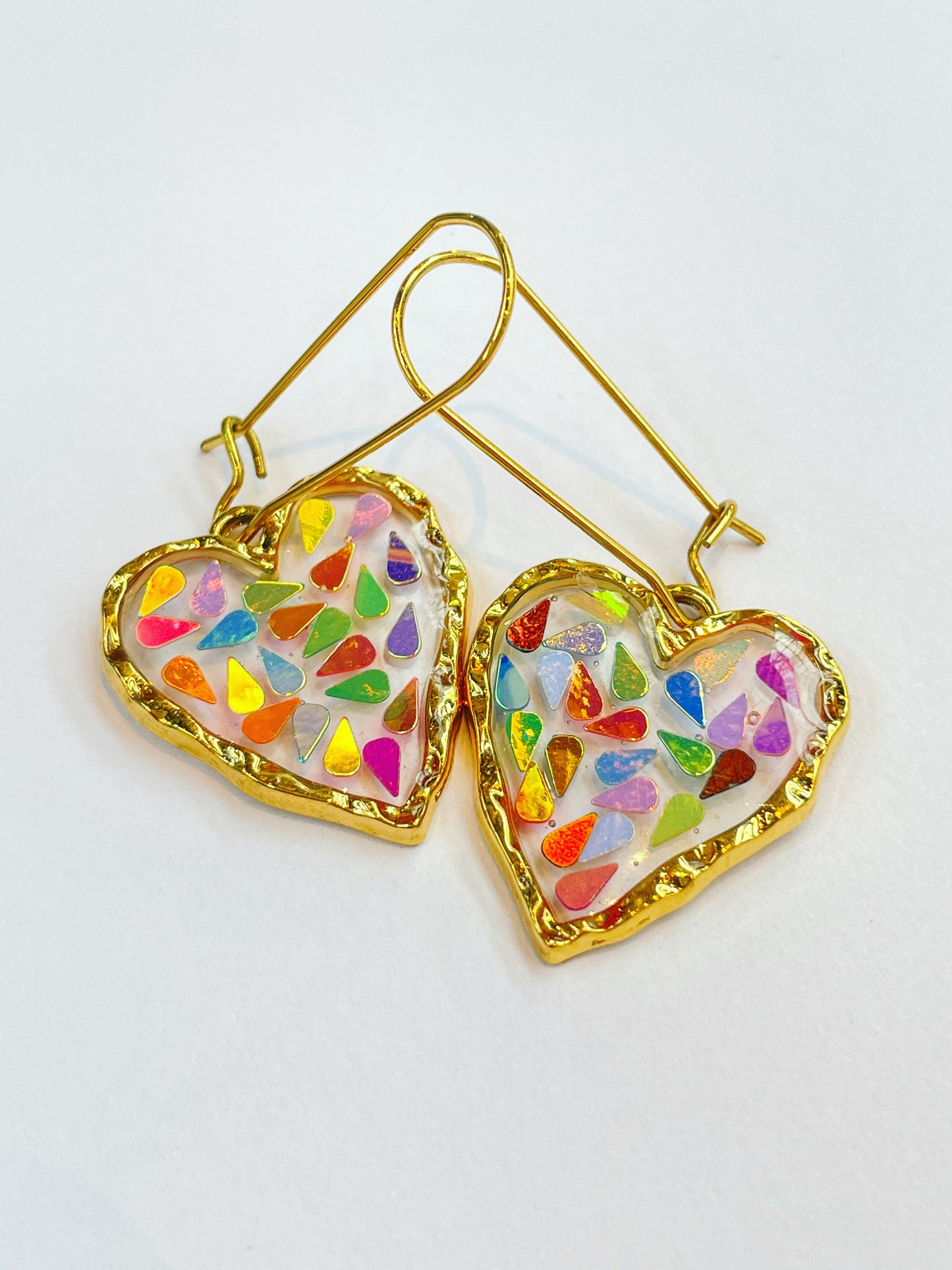 Disco heart dangle earrings plated in real gold