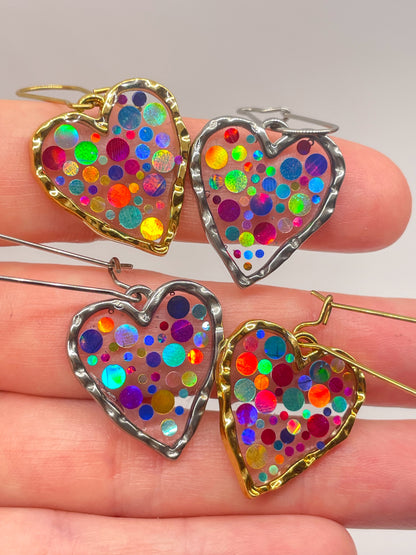 Disco heart necklace with colourful sparkles
