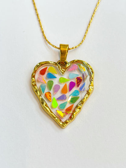 Disco heart pendant necklace plated in real gold