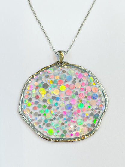 Large disco necklace with holographic silver sparkles