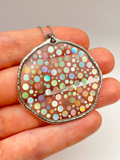 Large disco necklace with holographic silver sparkles