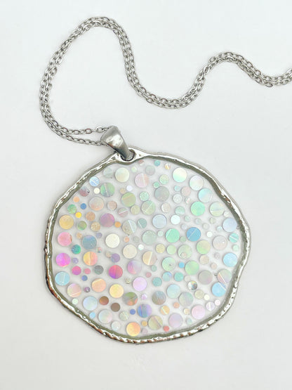 Large disco earrings with holographic silver sparkles