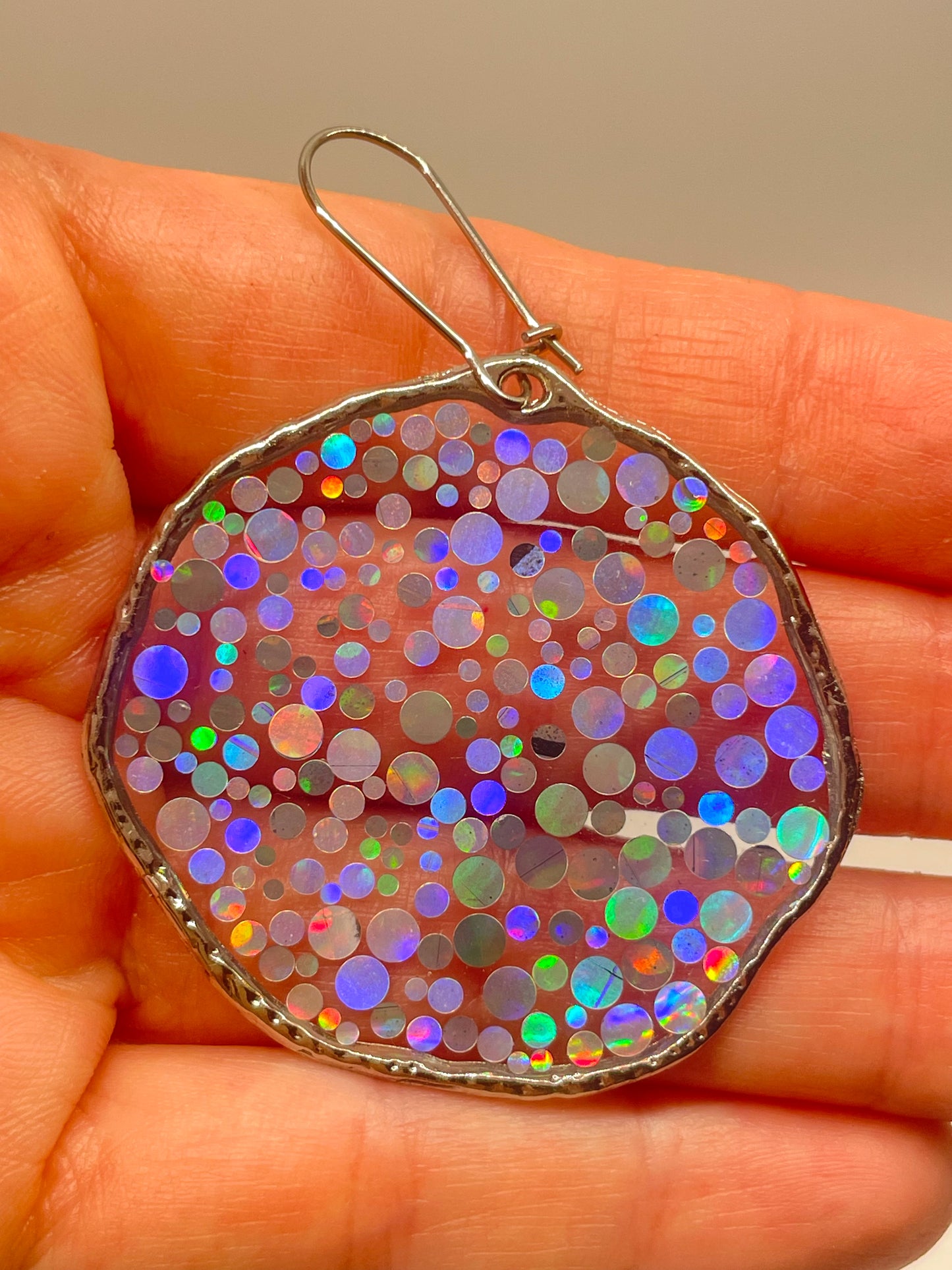 Large disco necklace with holographic silver sparkles