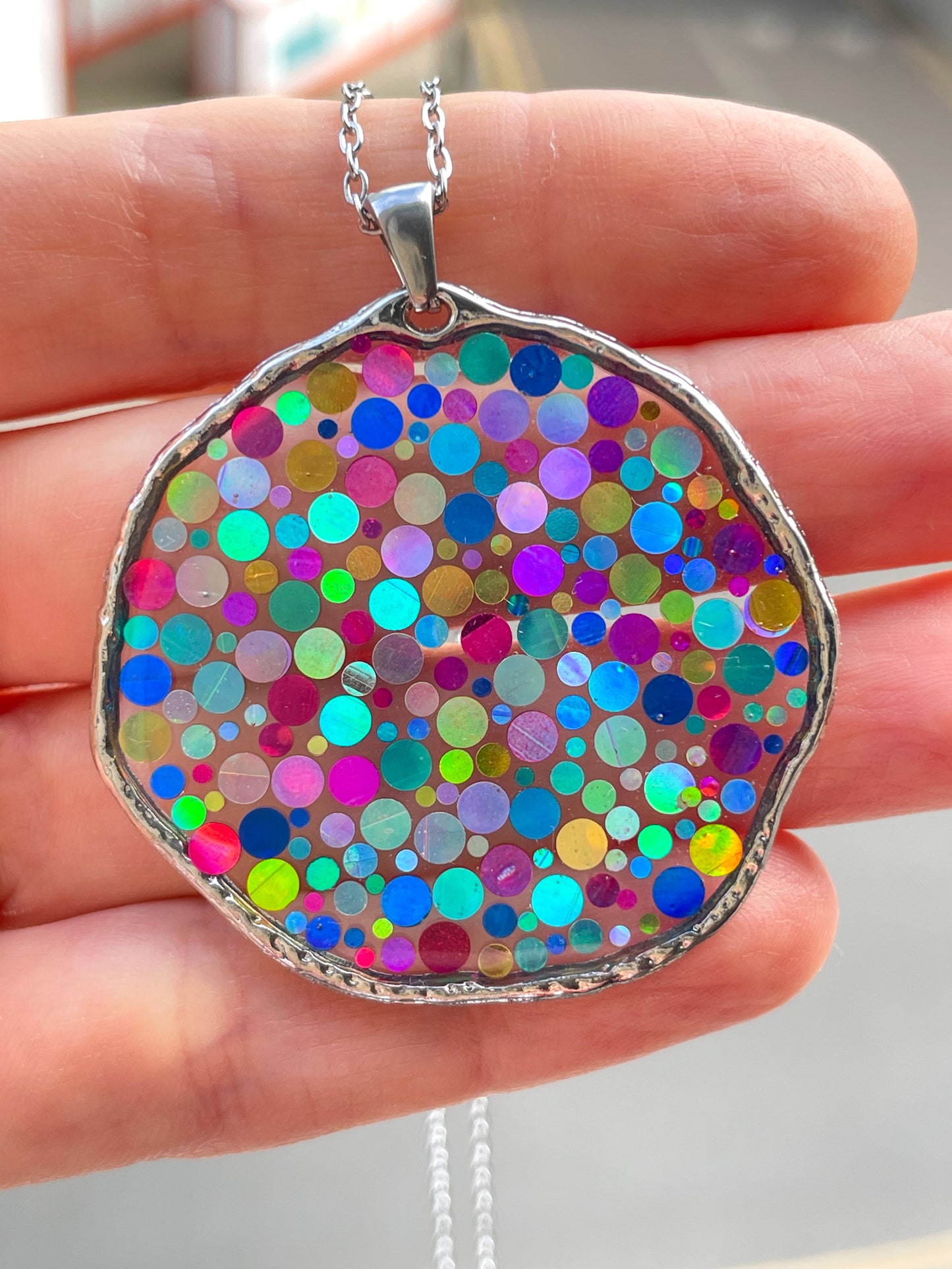 Large statement disco necklace with colourful sequins