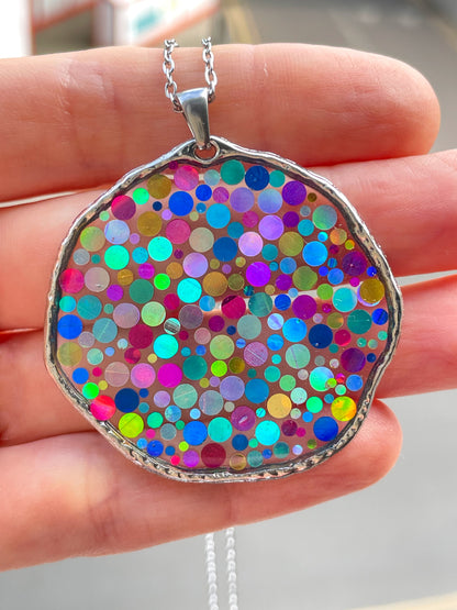 Large statement disco necklace with colourful sequins