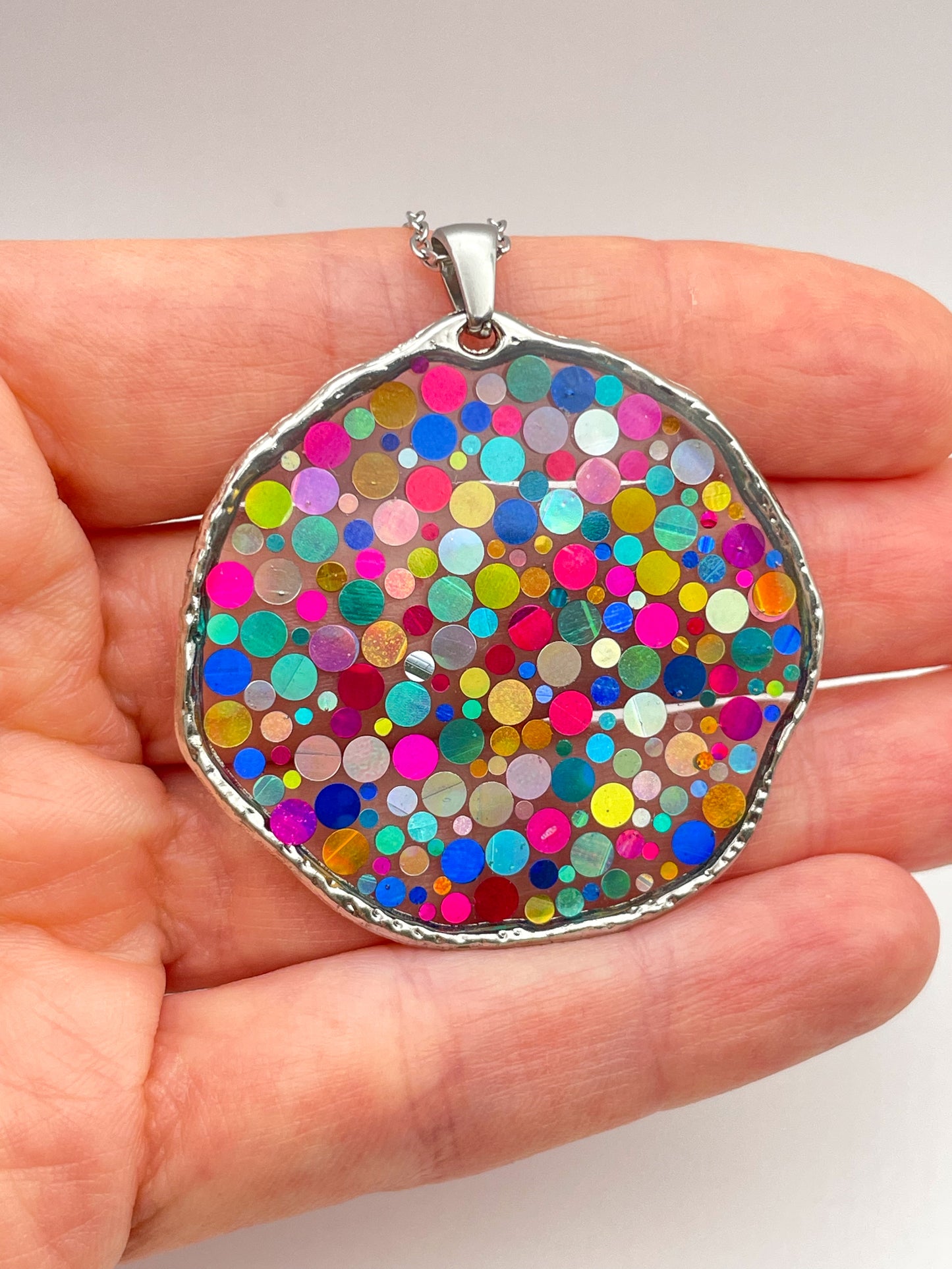 Large statement disco necklace with colourful sequins