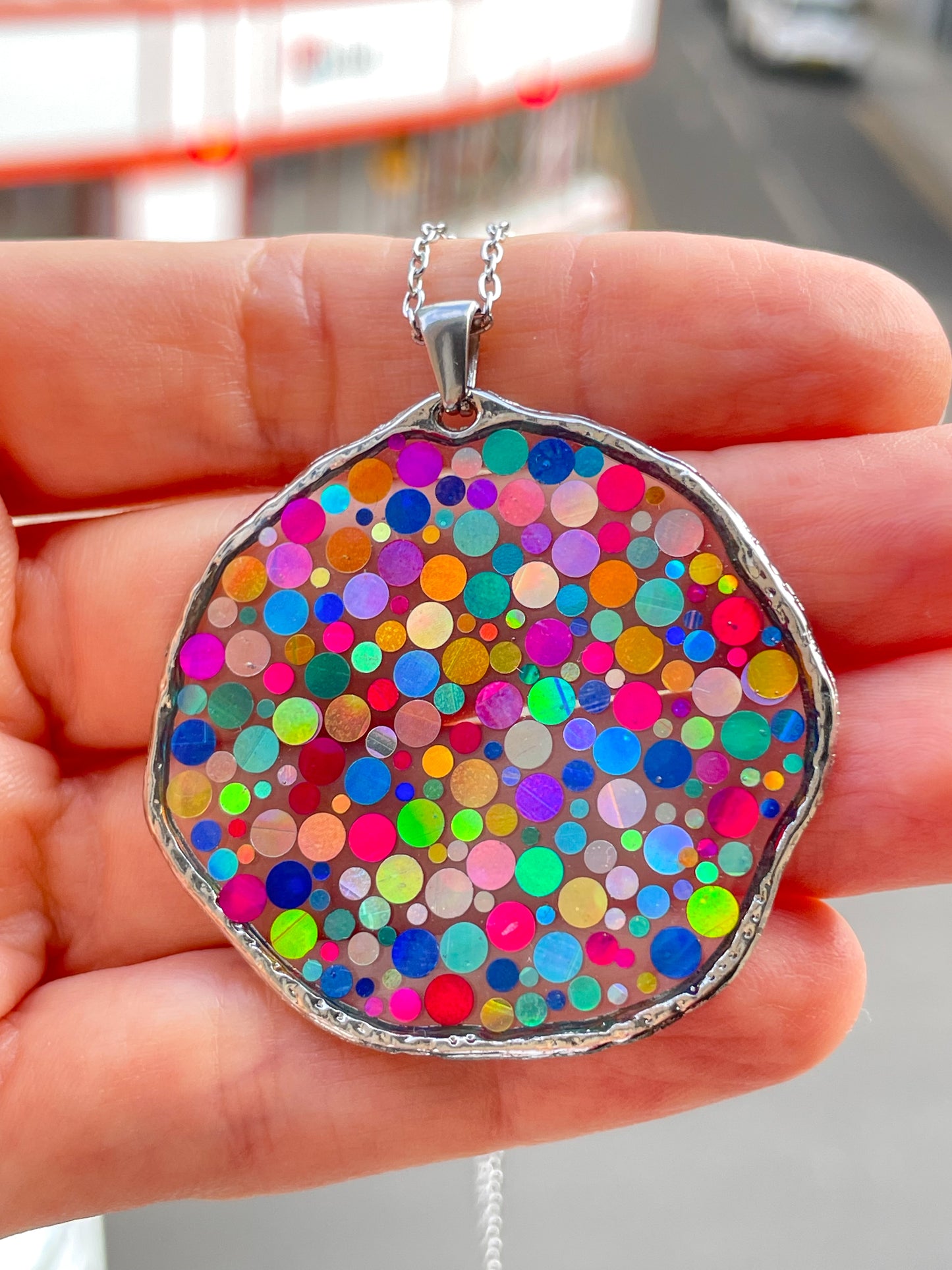 Large statement disco necklace with colourful sequins