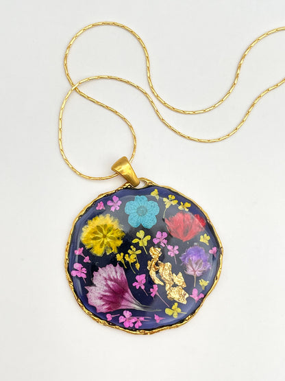 Medium pendant necklace with red poppies and colourful flowers (Copy)