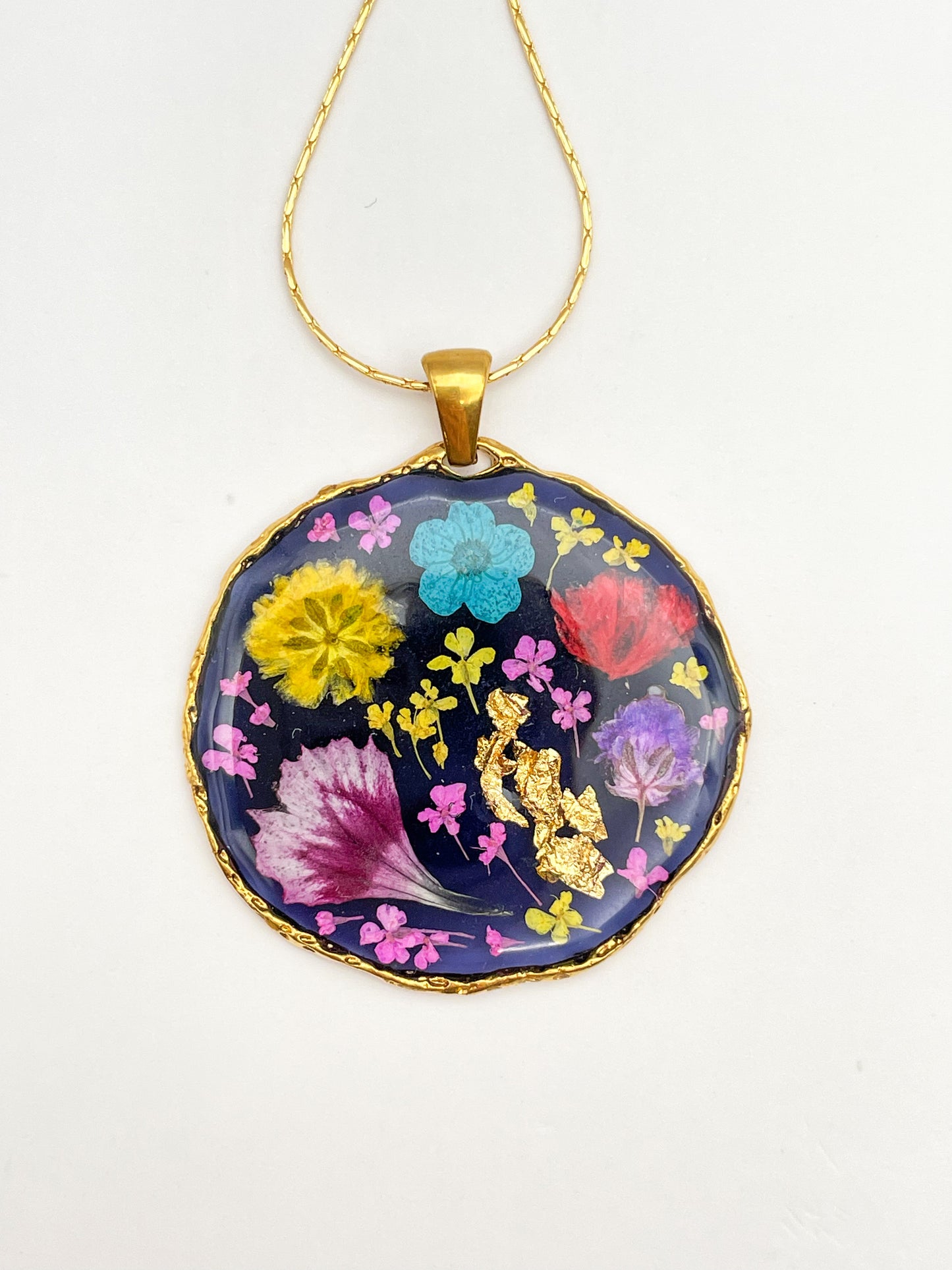 Medium pendant necklace with red poppies and colourful flowers (Copy)