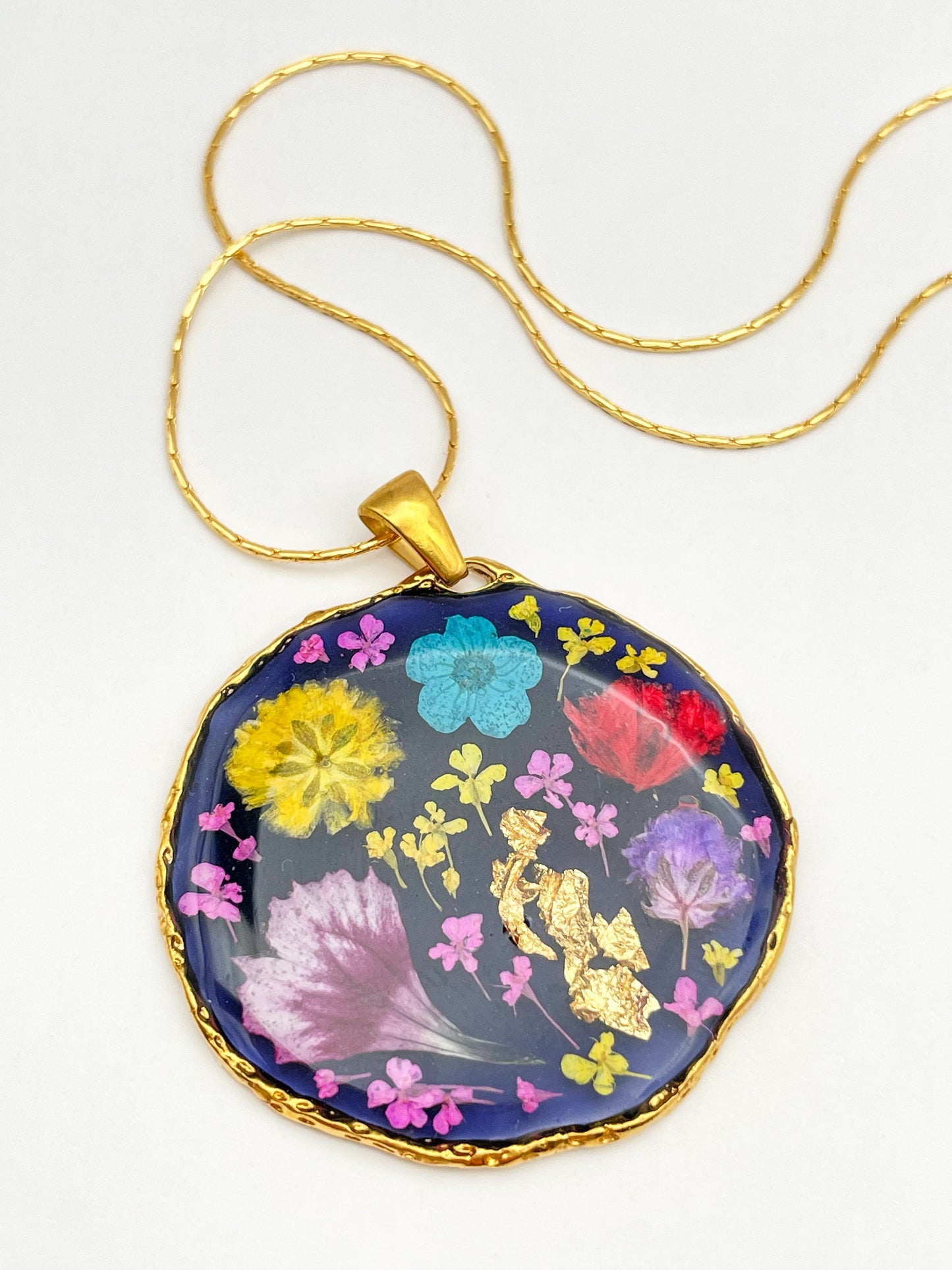 Medium pendant necklace with red poppies and colourful flowers (Copy)