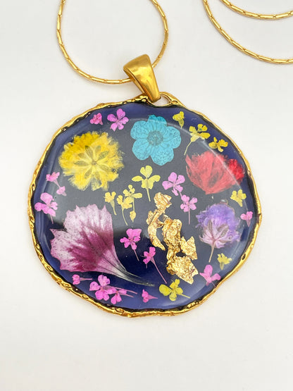 Medium pendant necklace with red poppies and colourful flowers (Copy)