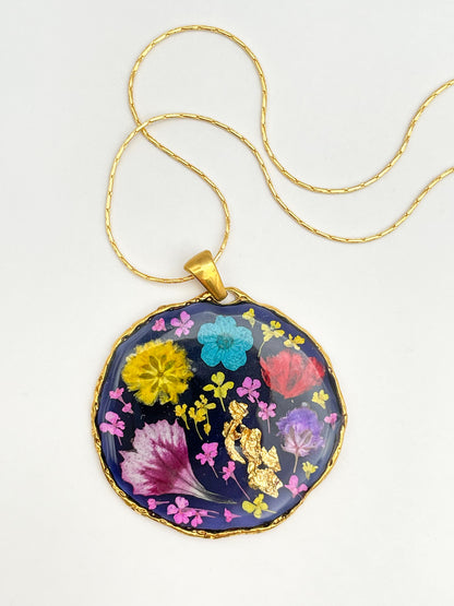 Medium pendant necklace with red poppies and colourful flowers (Copy)