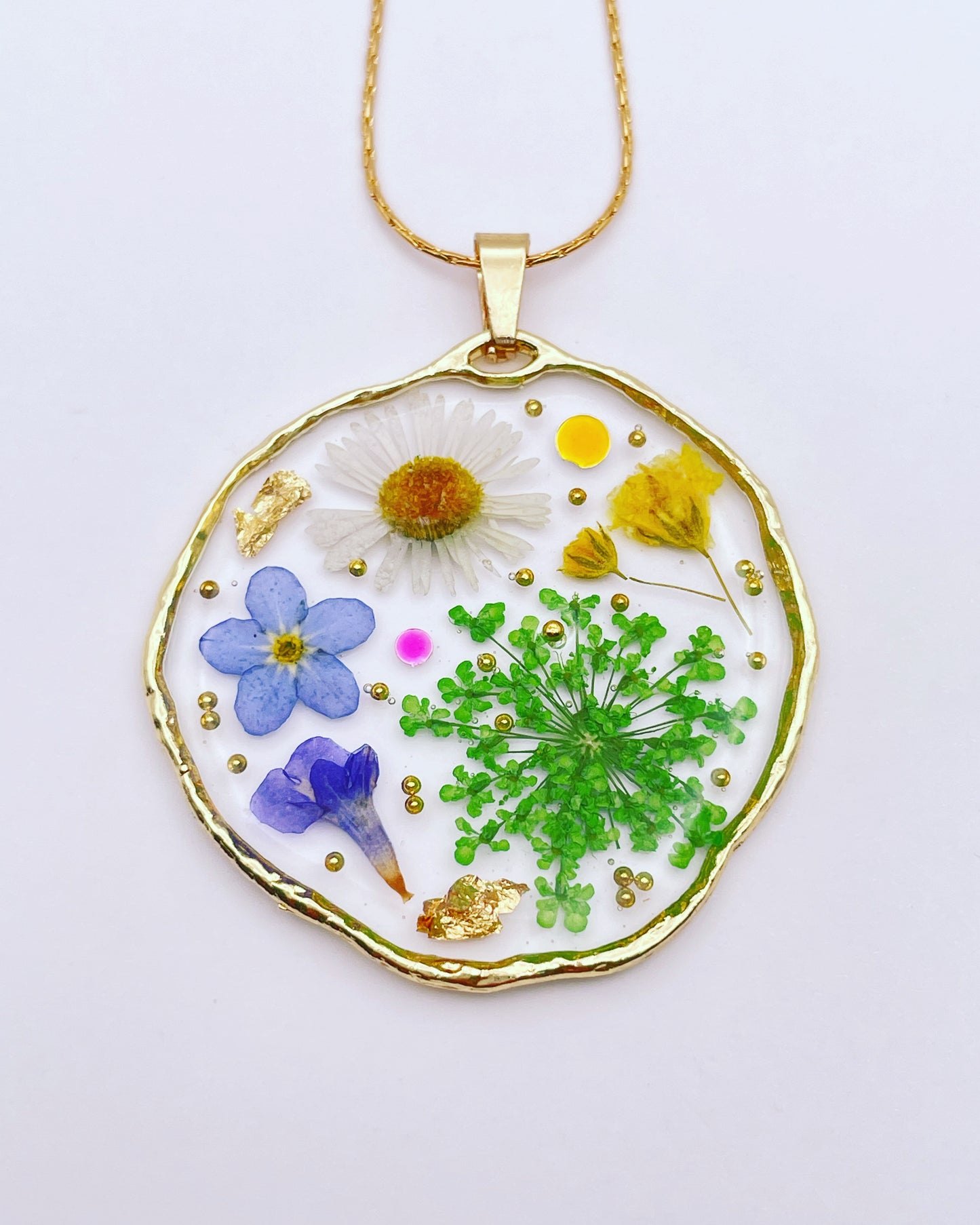 Medium pendant necklace with red poppies and colourful flowers