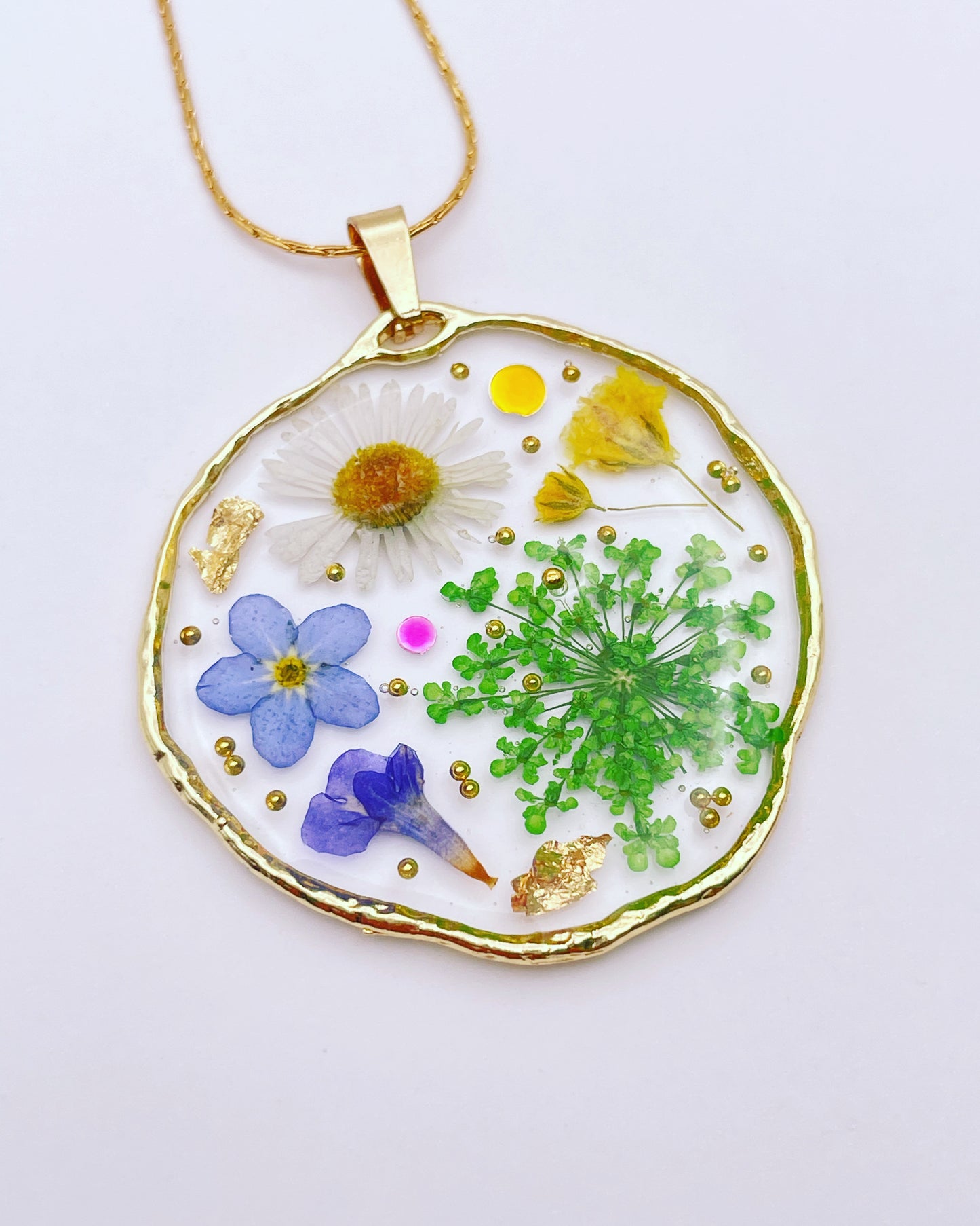 Medium pendant necklace with red poppies and colourful flowers
