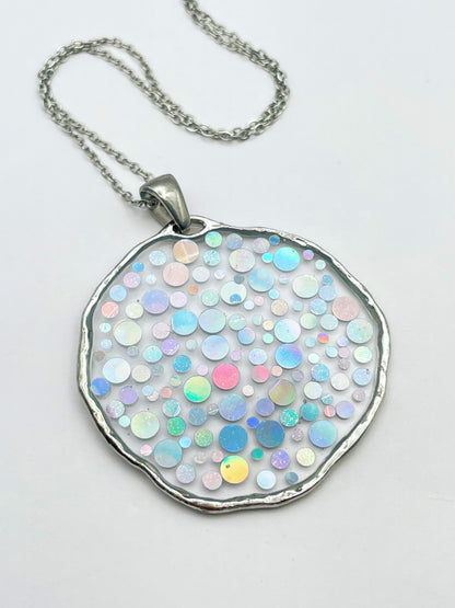 Medium disco necklace with holographic silver sparkles