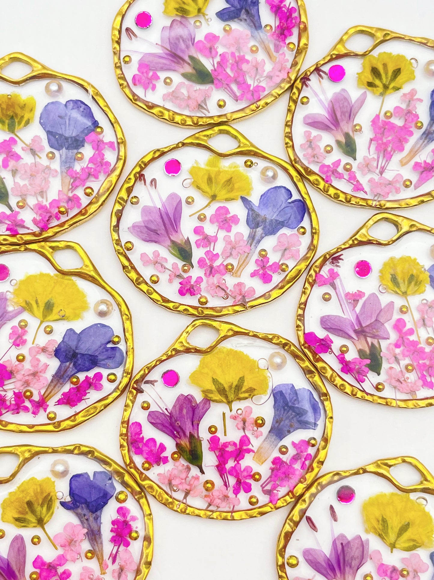 Dangle earrings with real lavender and pink flowers