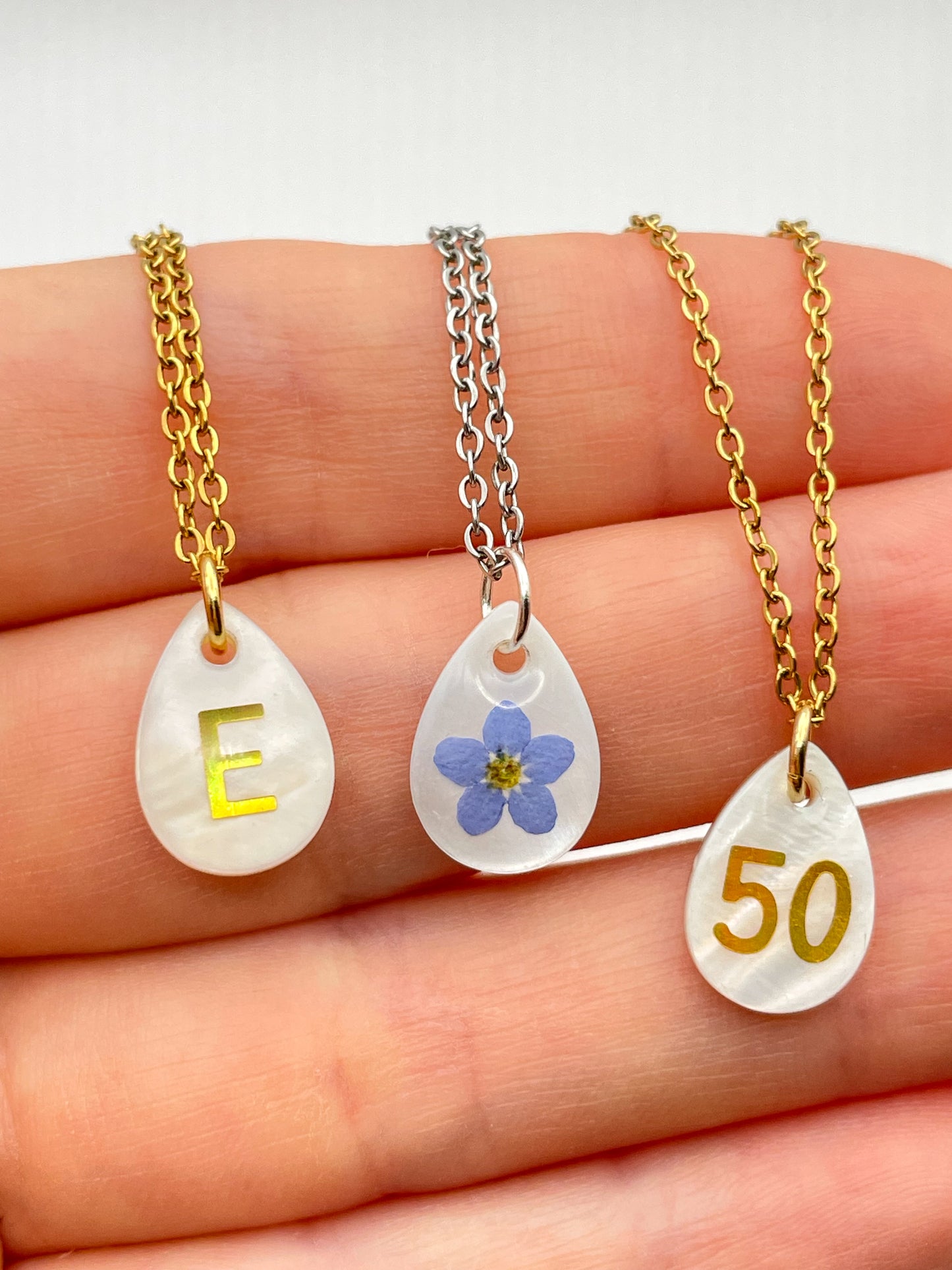 Personalised Necklace Double Sided With Forgetmenot And Letters