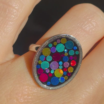 Cocktail disco ring with colourful sparkles in 16 or 20mm