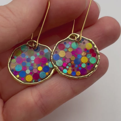 Small disco earrings with colourful sparkles