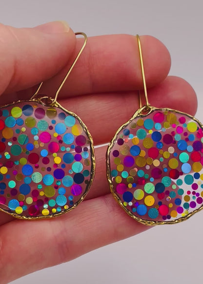 Medium disco earrings with colourful sparkles