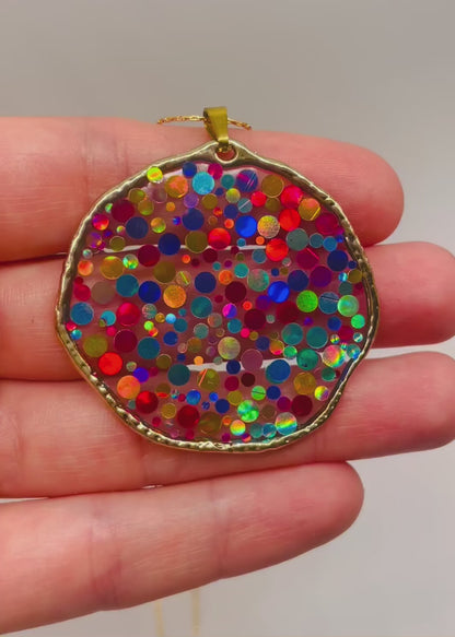 Large statement disco necklace with colourful sequins