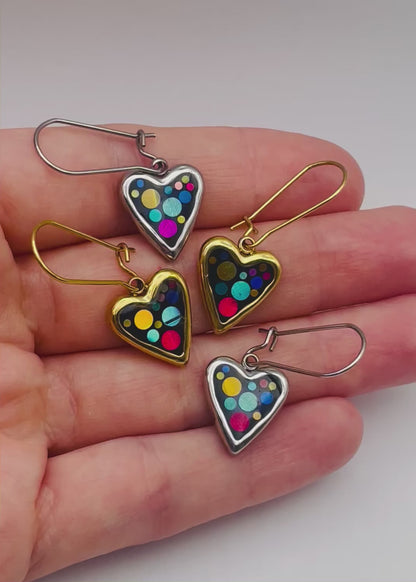Mini Disco Heart Earrings Handmade With Colourful Sparkles