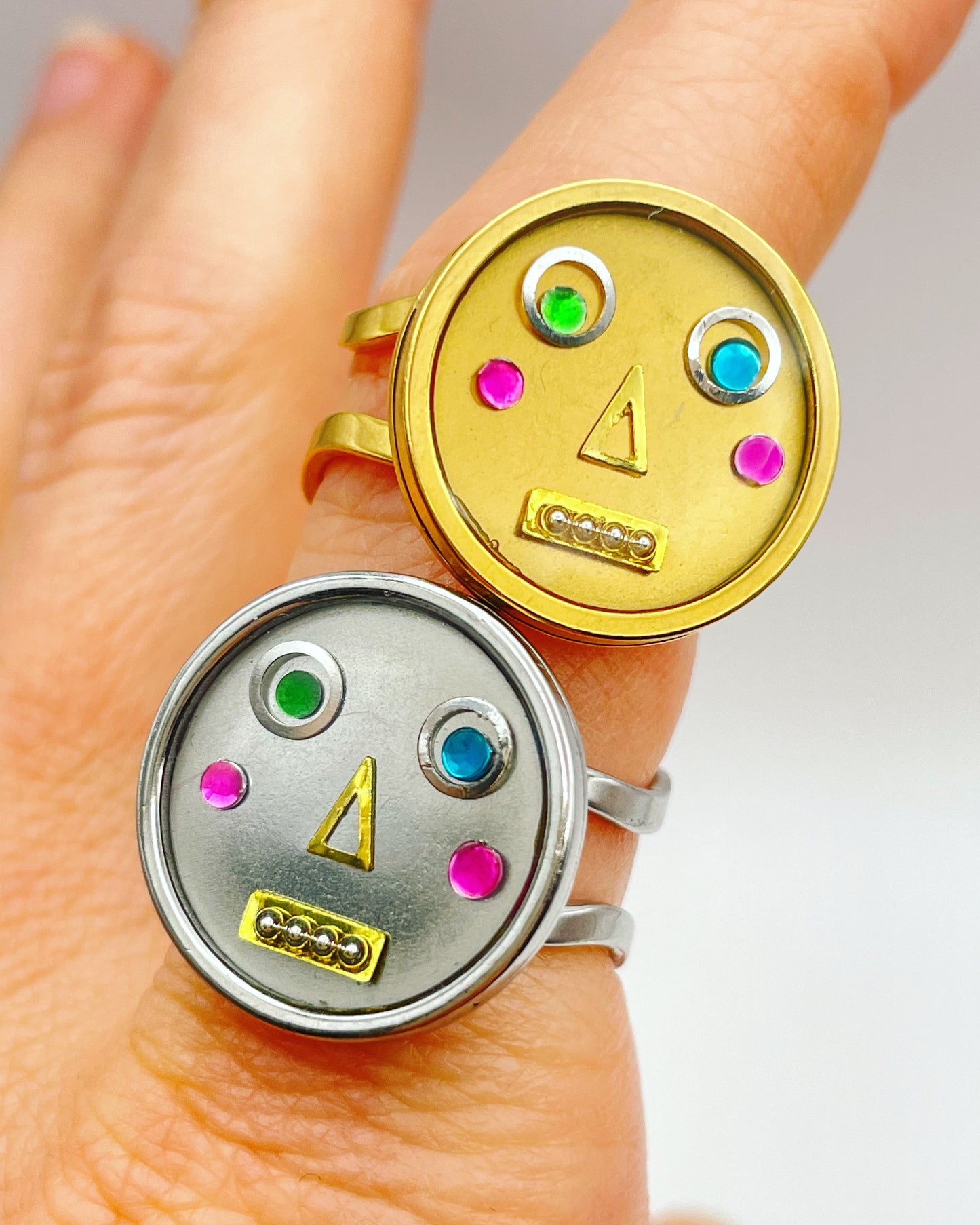 Funny Face Robot Statement Ring: 18k Gold Plated Adjustable Ring