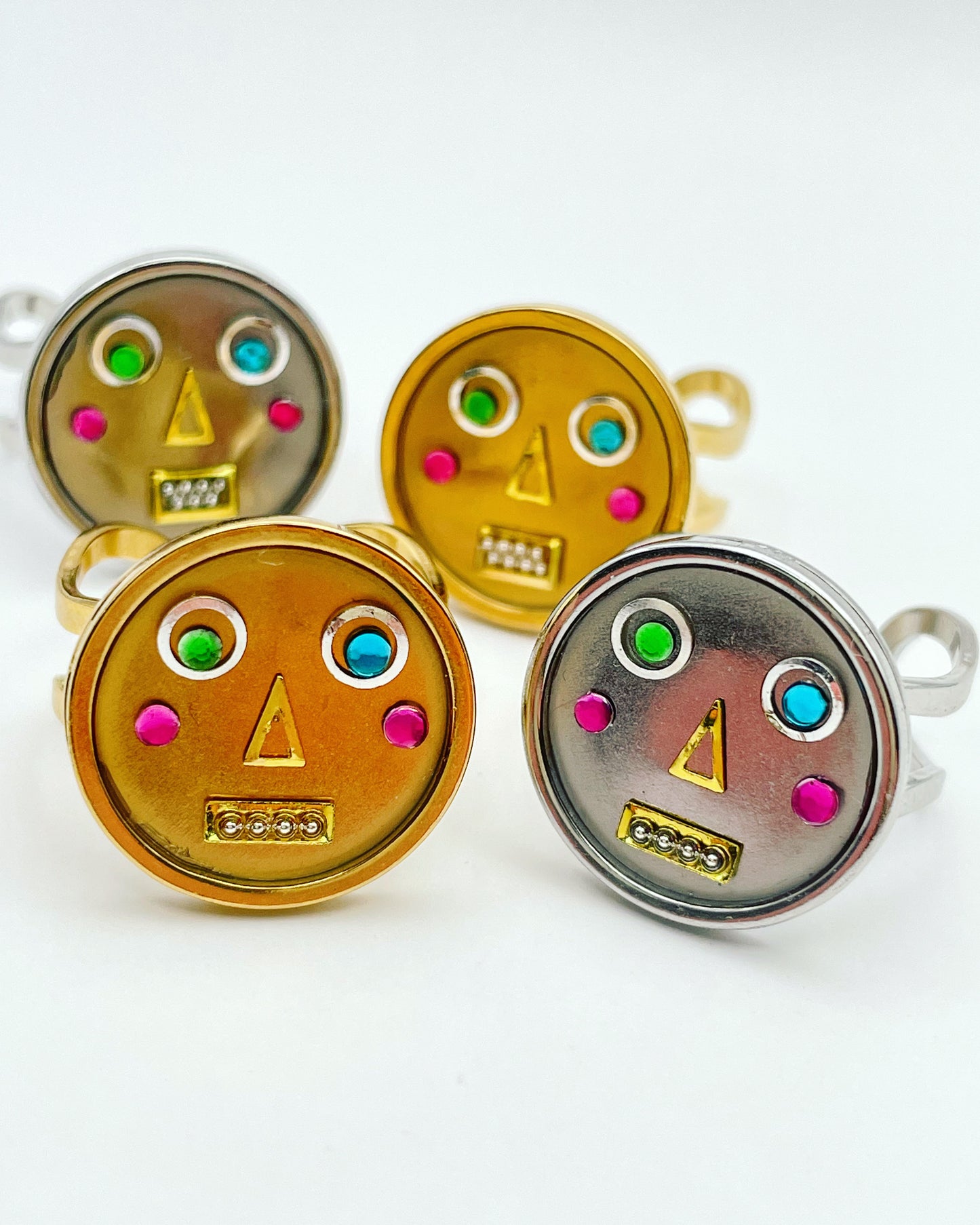 Funny Face Robot Statement Ring: 18k Gold Plated Adjustable Ring