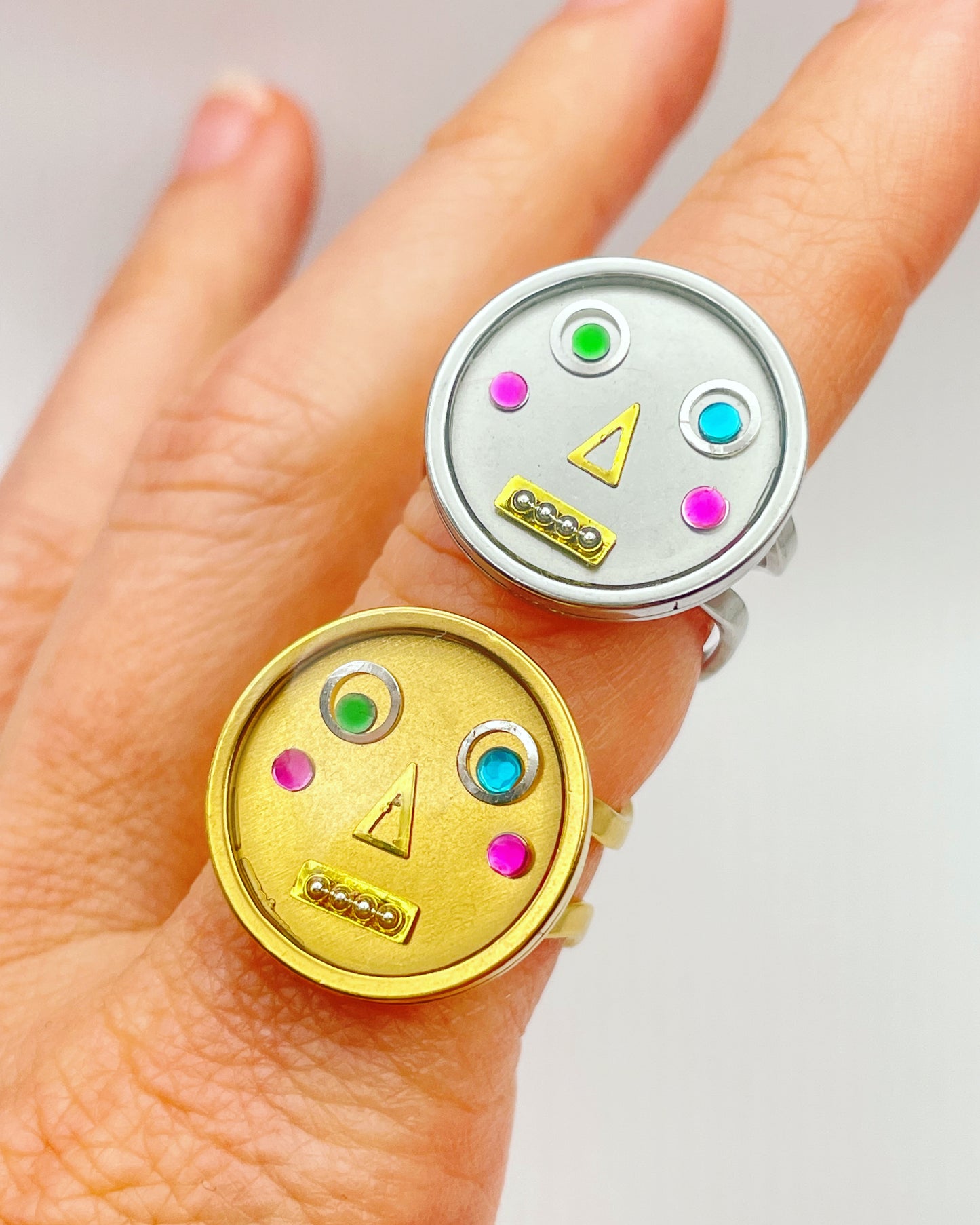 Funny Face Robot Statement Ring: 18k Gold Plated Adjustable Ring