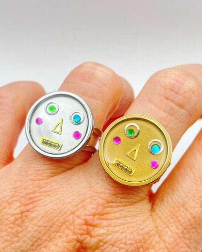 Funny Face Robot Statement Ring: 18k Gold Plated Adjustable Ring