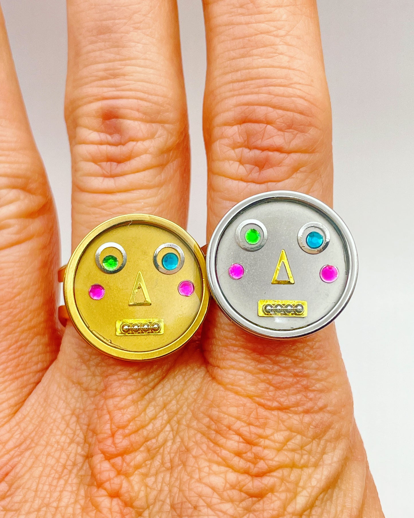 Funny Face Robot Statement Ring: 18k Gold Plated Adjustable Ring