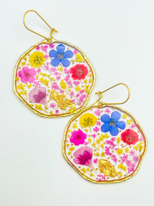 Large Statement earrings with colourful flowers